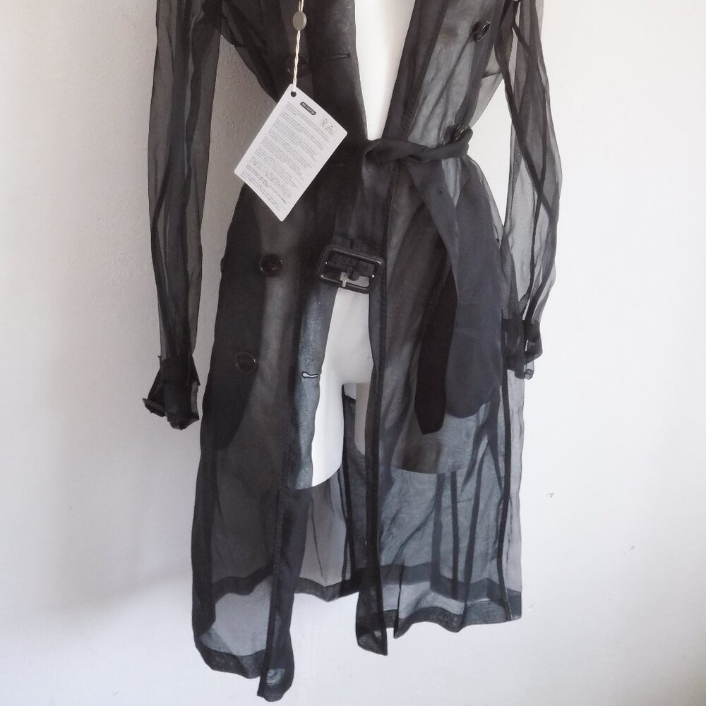 NWT BURBERRY BLACK SILK SHEER TRENCH COAT - Picture 10 of 15